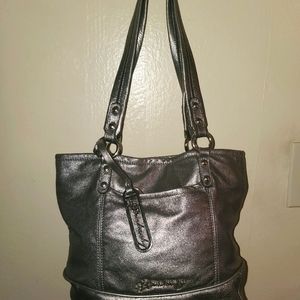 Silver B. Makowsky Leather Bag with Leopard Interior